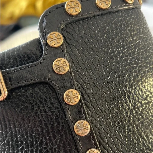 Tory Burch Black Leather Ankle Boots with Gold Studs - Picture 2 of 8